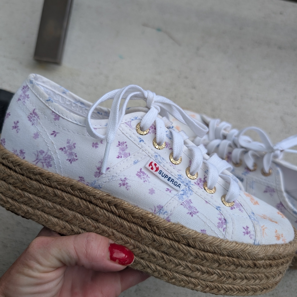 Superga Women's Floral Platform Sneakers - White and Lavender